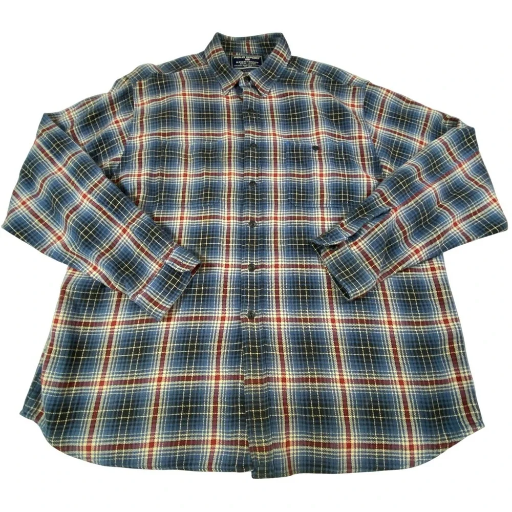 VTG Polo Sport Sportsman Ralph Lauren Blue Plaid Flannel Shirt  XXL Heavy Cotton